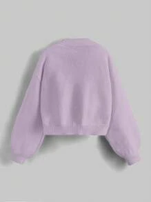 ROMWE Kawaii 女士休闲花卉装饰前扣长袖开衫