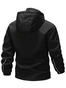 Gym Rark Boyfriend Style Men's Solid Color Front Zipper Long Sleeve Letter Print Hooded Sports Jacket - Black - View 2