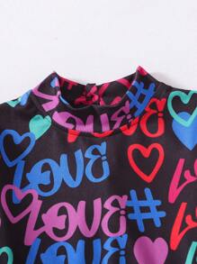 SHEIN Young Girls Energetic Letter Full Print Casual Dress, Young Girls Long Sleeve Polyester Blend Comfortable Princess Dress, Children Autumn Winter Outfit - Multicolor - View 5