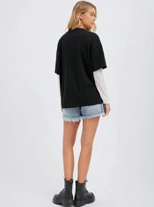 SHEIN EZwear Multi-Color Knitted Loose T-Shirt For Women - Multicolor - View 2