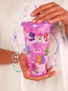 SHEIN X Care Bears Vaso con cañita de 750ml con impresión de dibujos animados que cambia de color, diseños de Cheer Bear, Bedtime Bear y Tenderheart Bear, regalos - Rojo violeta - Ver 10