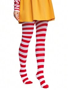 1 双女式哥特式红白条纹连裤袜，适合所有季节 - 紅白色 - 查看 3