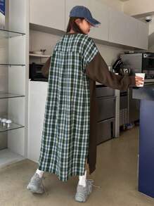 DAZY Đầm dài tay cổ tròn in chữ đơn giản cho nữ, mùa xuân thu - màu nâu - Xem 3