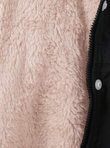 SHEIN Áo khoác dài vừa phải có mũ trùm đầu dày dặn cho bé gái, phù hợp mọi phong cách, mùa thu và đông - màu đen - Xem 7