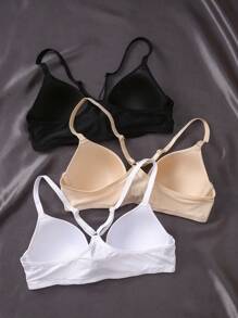 3pcs/Set Comfortable Front Button Closure Padded Push Up Bras For Small Bust, Lift & Support