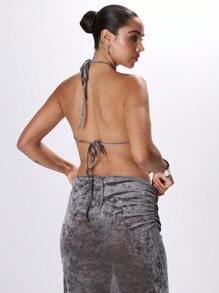 MUSERA 露背吊带不对称下摆上衣，适合夏季、伊比沙岛、春季节日、波西米亚风等优雅风格。 - 深灰色 - 查看 3