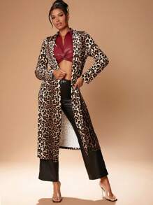 Hauture Velvet Leopard Print Lightweight Coat - Black - View 1