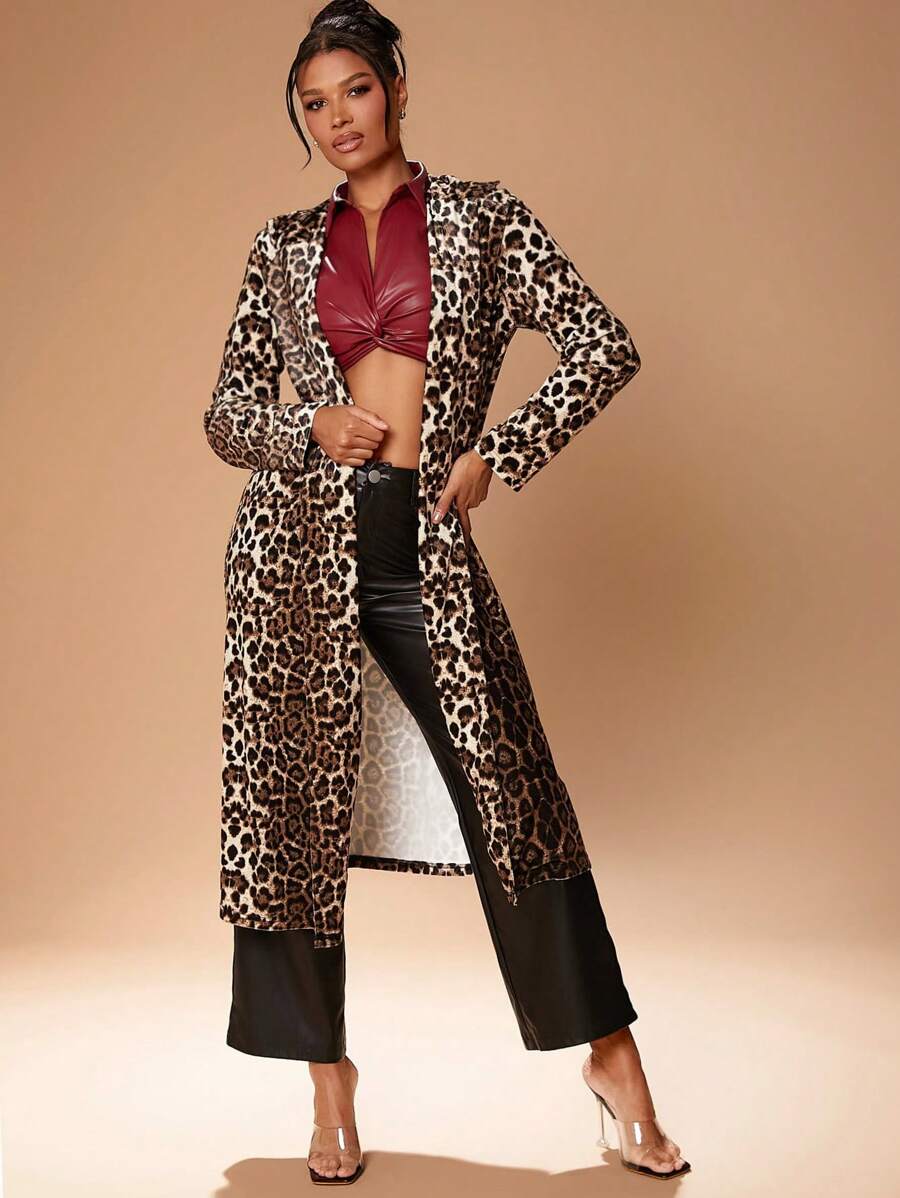 Hauture Velvet Leopard Print Lightweight Coat - Black - View 1