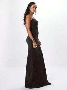 MUSERA Váy Maxi Denim Bandeau Khóa Kéo Phong Cách Đường Phố Mùa Xuân 90 Dễ Thương Mùa Hè - Rửa tối - Xem 2