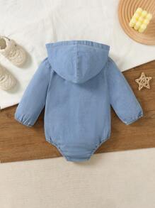 2024年新生儿男童休闲日常牛仔水洗蓝长袖连体衣 2024秋冬新品