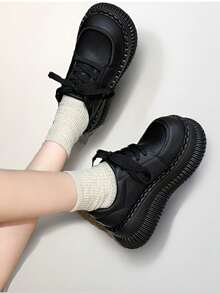 Giày Mary Jane đế dày buộc dây phong cách Gothic Punk cho nữ, giày công sở đế dày Retro Goth Creeper mùa thu - màu đen - Xem 2