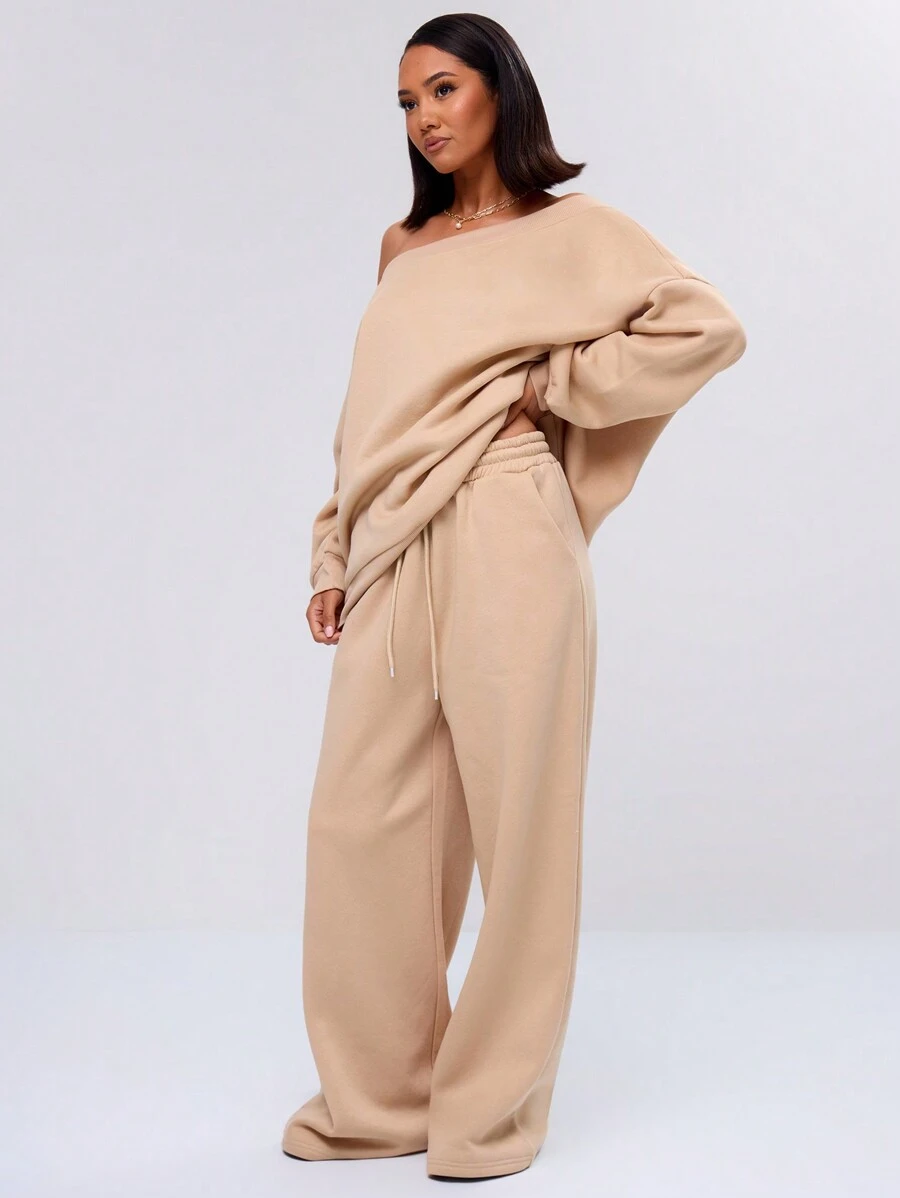 MUSERA Pocket Detail Wide Leg Sweatpants Vacation Boho Elegant Holiday Vacation Holiday Airport - Apricot - View 1