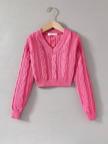 SHEIN Tween Girl  Casual Solid Color Knitted Sweater, Spring/Fall