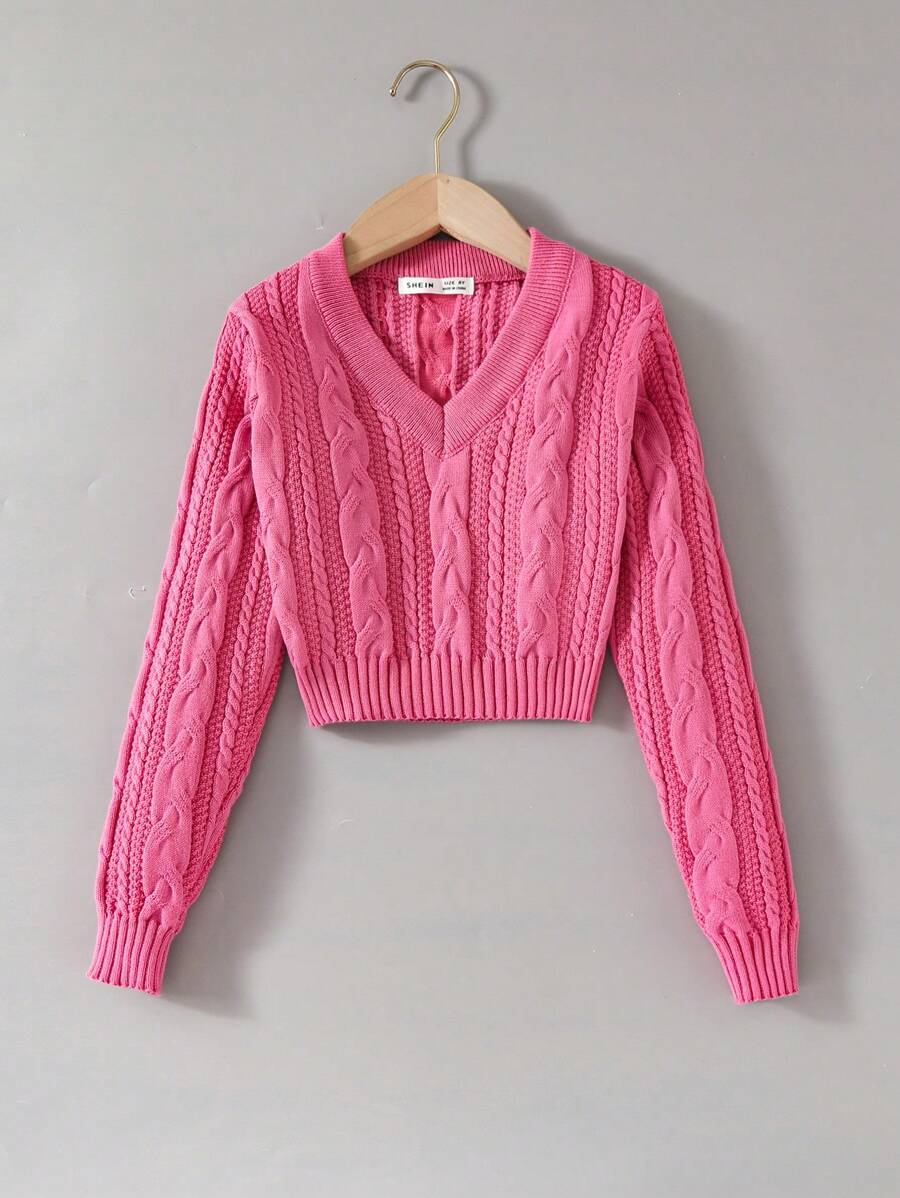 SHEIN Tween Girl  Casual Solid Color Knitted Sweater, Spring/Fall