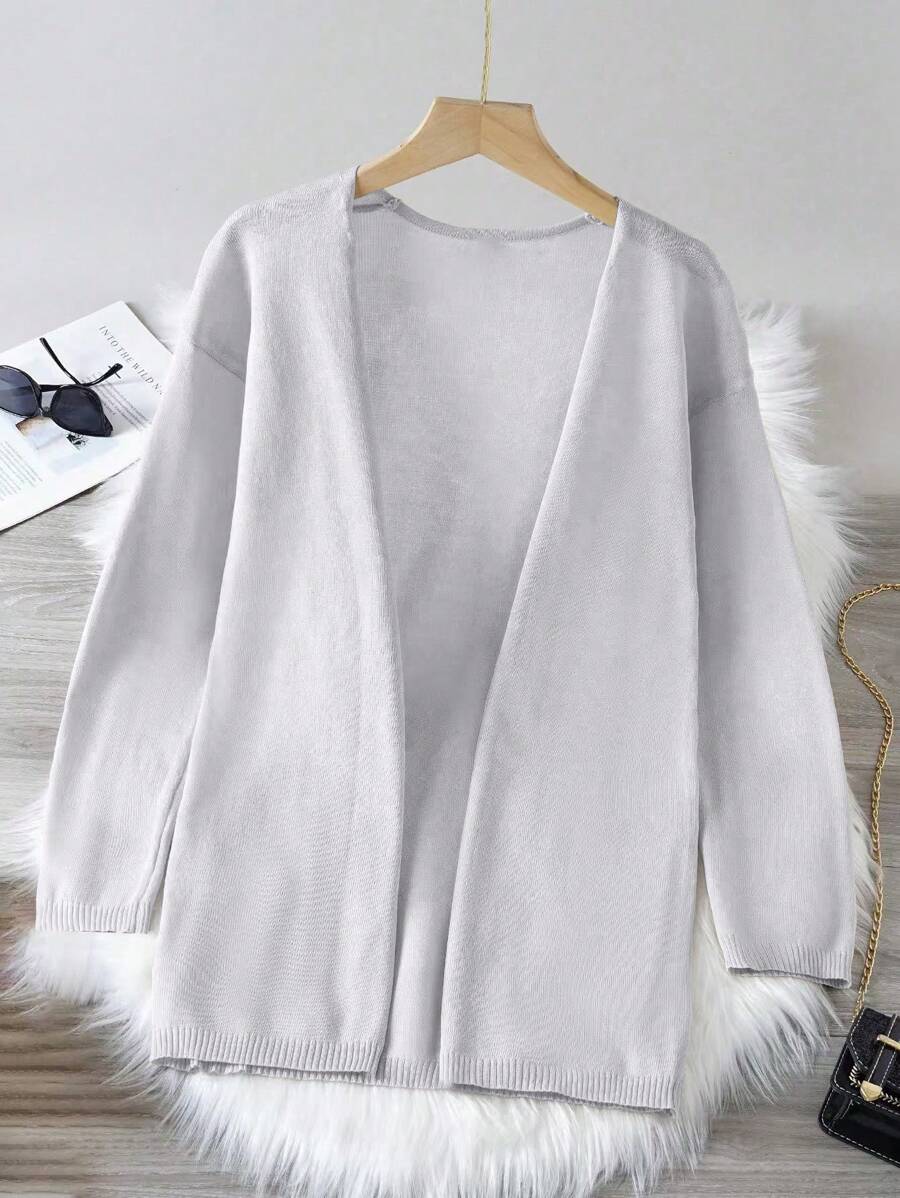 SHEIN Tween Girl  Solid Color Drop Shoulder Casual Loose Cardigan, Fall/Winter