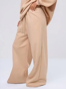 MUSERA Pocket Detail Wide Leg Sweatpants Vacation Boho Elegant Holiday Vacation Holiday Airport - Apricot - View 3