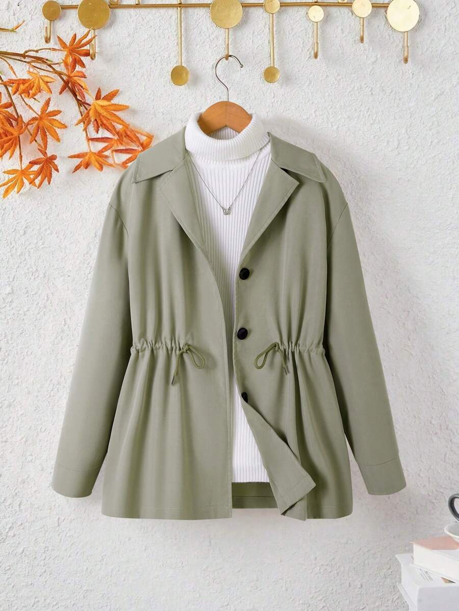 Tween Girl Windproof Cinched Waist Casual Simple Blazer