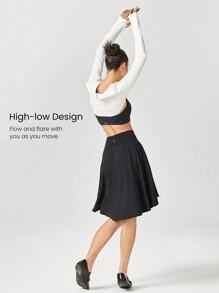 GLOWMODE Vital Swift Crossover Rock mit hohem und niedrigem Saum, Taschen, eingebauten Shorts, leichter Unterstützung, geringer Auswirkung, für den täglichen Lässig Gebrauch, schnelltrocknend, feuchtigkeitsableitend - Schwarz - Übersicht 2