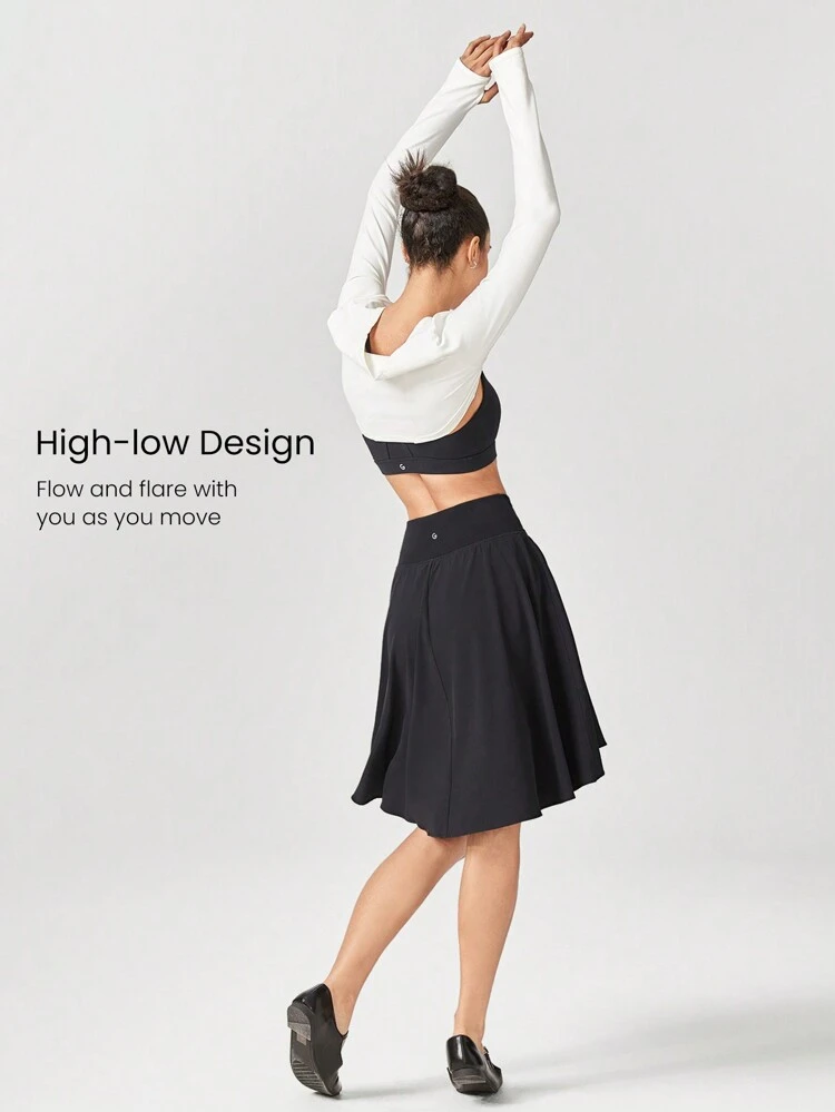 VitalSwift Crossover High-Low Hem Pocket Skirt With Built-In Shorts Light Support Low Impact Daily Casual Quick Dry Moisture Wicking