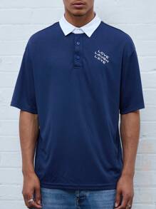Manfinity VCAY Men's Knit Casual Daily Young Loose Patchwork Short Sleeve Polo Shirt - Blue - View 5