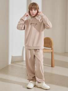 SHEIN 青少年男孩字母圖形連帽衫和汗褲