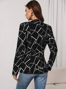 SHEIN Privé Women's Autumn/Winter Basic Simple, Fashionable & Elegant Houndstooth Pattern Stand Collar Zipper Jacket Old Money Winter Women Coat