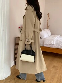 DAZY Women Business Casual Solid Color Double-Breasted Trench Coat,Fall Women Clothes
