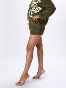 MUSERA Tie Waistband Fluffy Shorts Y2k 90's Summer - Khaki - View 4