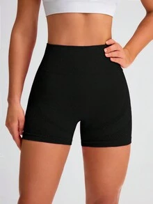 Easithlete 无缝高弹瑜伽运动短裤 - 黑色 - 查看 5