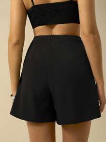 CAJUNI Women's V-Shaped Black Mini Shorts, Vacation Casual Summer Shorts - Black - View 2