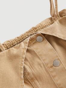 SHEIN MOD Women's Denim Off-The-Shoulder Long Sleeve Blouse In Khaki - Khaki - View 4