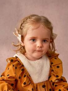 Baby Girl Polka Dot Print & Furry Contrast Ruffle Hem Casual Dress, Fall/Winter - Khaki - View 3