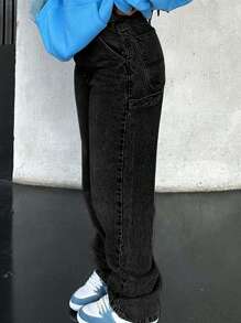 NVFelix New Women's Fall Clothes Jeans With Slanted Pockets - Wide-Leg Casual Multi-Functional Denim Pants - màu đen - Xem 4