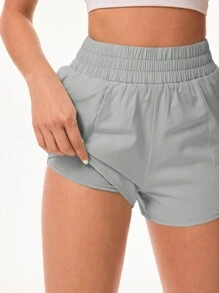Effen kleur elastische taille zak sport shorts, zomer vrouwen sweat short, gym short, biker short comfortabele short