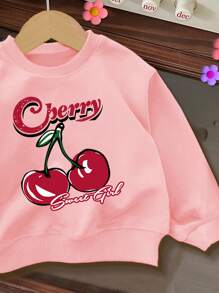 SHEIN Leap Crew Áo nỉ dệt kim dày cổ tròn đơn giản thoải mái cho bé gái, phù hợp cho mùa thu đông - Hồng - Xem 3