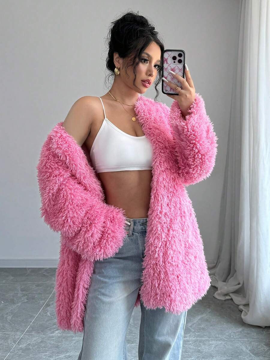 Chiquease Women's Pink Fluffy Winter Coat - Pink - View 1