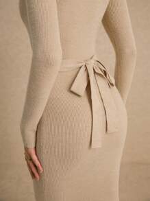 Poéselle Abito maglione extra lungo color albicocca, abito maglione aderente a collo alto in tinta unita da donna, abbigliamento da donna autunnale e invernale, abito extra lungo con vita aderente, abbigliamento da ufficio, stile old money, necessario in autunno e inverno, caldo e confortevole, adatto per uso quotidiano, strada, pendolarismo, casa e altre occasioni - Albicocca - Visualizzare 3