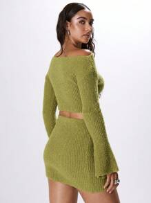 MUSERA Flared Sleeve Cropped Sweater Clothes - Green - View 4