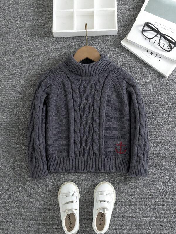 SHEIN 年轻男孩高领毛衣，时尚新设计，适合圣诞节、新年和其他节日，简约风格，适合秋季、冬季和春季
