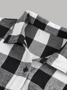 3pcs Tween Girls' Casual Black White Plaid Long Shirt, Round Neck Tank Top & Pants Outfit, Suitable For Spring Fall Winter