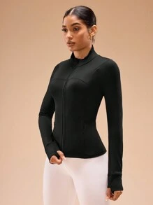 女士黑色修身运动夹克，女士黑色夹克 - 黑色 - 查看 7