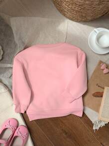 SHEIN Leap Crew Áo nỉ dệt kim dày cổ tròn đơn giản thoải mái cho bé gái, phù hợp cho mùa thu đông - Hồng - Xem 2