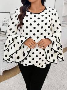 Celure Plus Size Elegant Ruffle Sleeve Blouse - Black and White - View 3