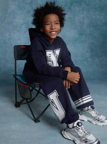 SHEIN Bộ 2 quần nỉ in chữ trơn màu cho bé trai tuổi mới lớn và quần nỉ thường ngày - Màu xanh hải quân - Xem 6