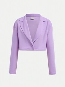 SHEIN 2pcs/Set Teen Girl Purple Lapel Crop Jacket & Mini Skirt Elegant Casual Outfit