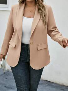 SHEIN LUNE Chaqueta tipo blazer elegante de manga larga con cuello chal de unicolor, talla grande, primavera otoño