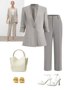 BizChic Ladies' Solid Color Straight Leg Suit Pants - Khaki - View 1