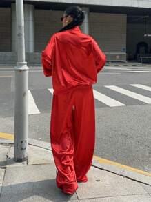 Muchica Women's Autumn New Large Red Stand Collar Jacket - Red - View 2