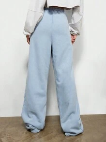 SUMWON WOMEN Wide Leg Washed Sweatpants With Applique - Baby Blue - View 2