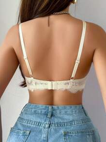 女士蕾丝撞色镂空细肩带文胸